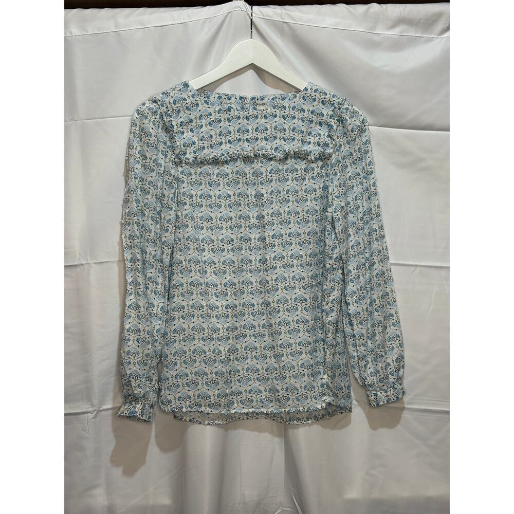 Ann Taylor Loft Blue Yellow Patterned Geometric S… - image 1